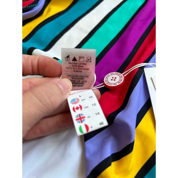 NWT Red Carter Colorful Adjustable Striped One Piece Open Back Swimsuit L US 10 - Picture 9 of 11